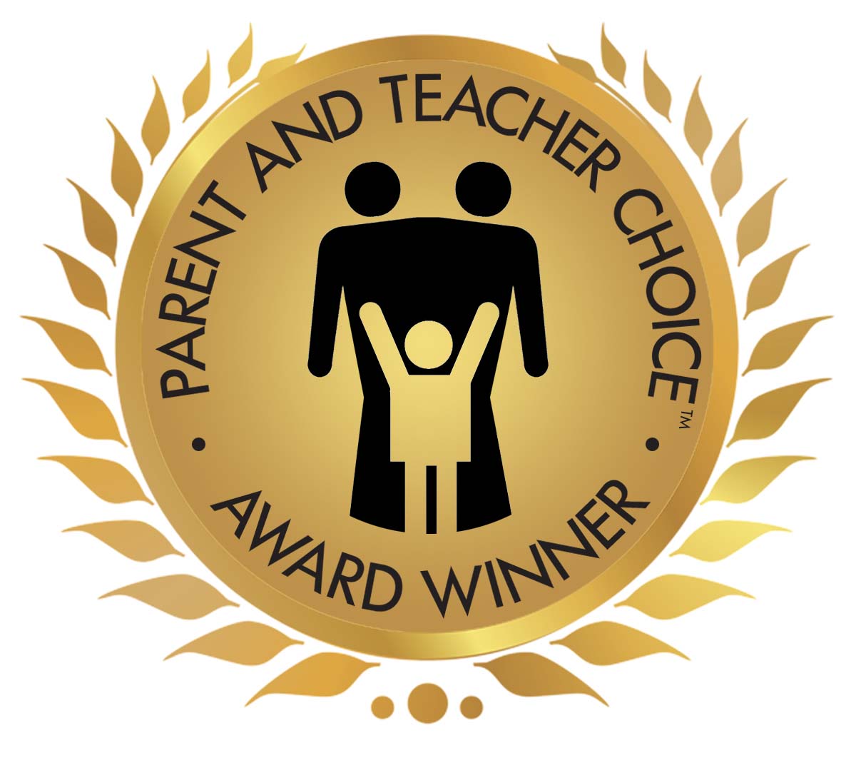 Parent and Teacher Choice Award - a gold circle with leaves surrounding it. 